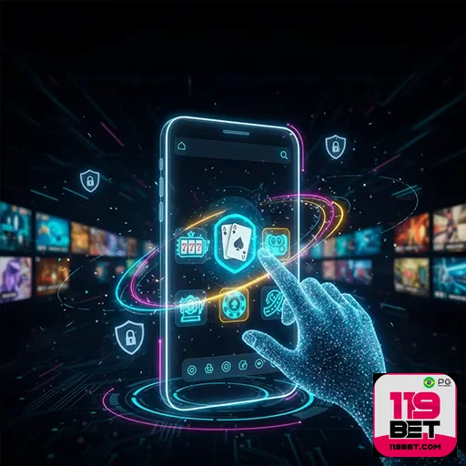 Tela do aplicativo 119bet mostrando opções de apostas e o site oficial para apostas seguras.