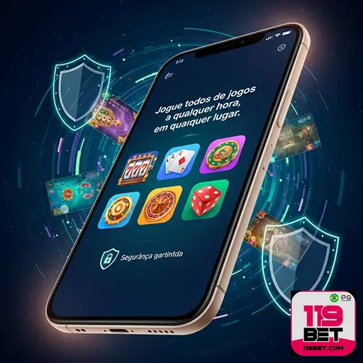 Jogador usando celular em ambiente de festa brasileira com destaque para jogos mobile